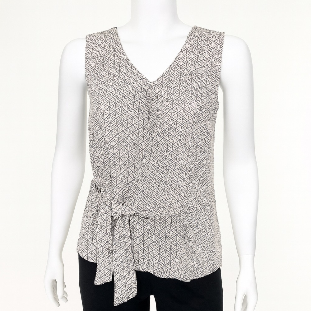 Banana Republic Shirt Women XS Pink Black Geometric Neutral Preppy Office Casual
